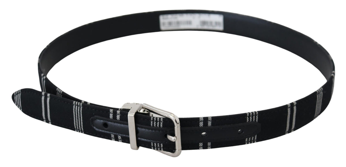 Dolce & Gabbana Black White Cotton Metal Silver Buckle Belt schwarz