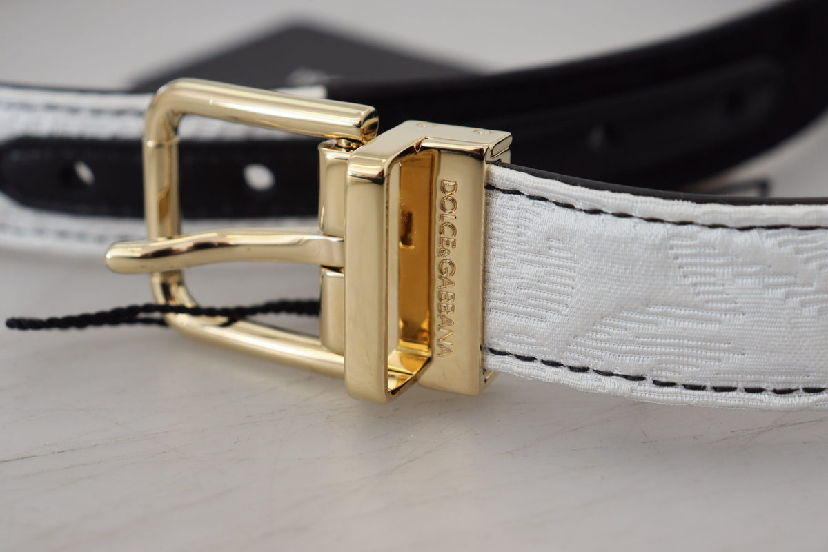 Dolce & Gabbana White Black Patchwork Gold Metal Buckle Belt schwarz