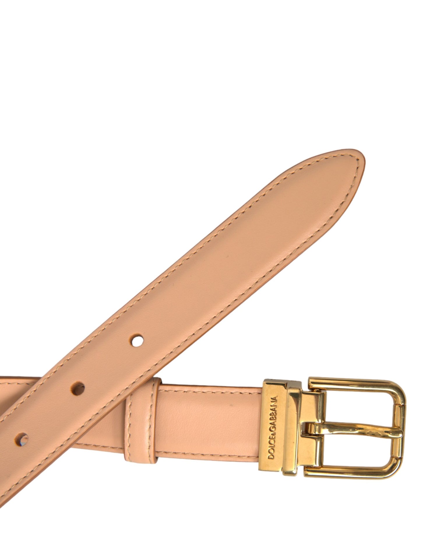 Dolce & Gabbana Beige Calfskin Leather Gold Metal Buckle Belt Curated Luxury Accessories by Orvyn