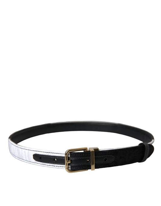 Dolce & Gabbana Black White Patchwork Gold Metal Buckle Belt Curated Luxury Accessories by Orvyn