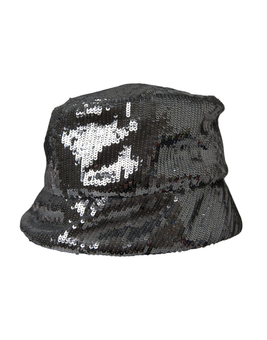 Dolce & Gabbana Silver Sequined Nylon Bucket Hat Men Curated Luxury Accessories by Orvyn