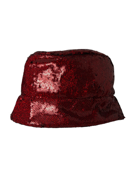 Dolce & Gabbana Red Sequined Nylon Bucket Hat Men Curated Luxury Accessories by Orvyn