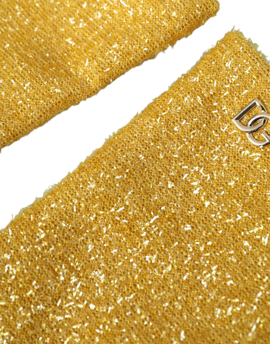 Dolce & Gabbana Gold Lurex Fantasia Mid Arm Length Gloves Curated Luxury Accessories by Orvyn