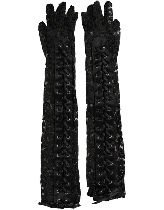 Dolce & Gabbana Black Taormina Lace Elbow Length Gloves Curated Luxury Accessories by Orvyn