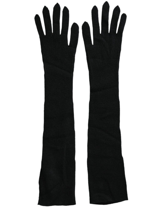 Dolce & Gabbana Black Cashmere Knitted Elbow Length Gloves Curated Luxury Accessories by Orvyn