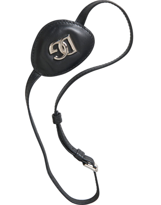 Dolce & Gabbana Black Calfskin Leather Metal DG Logo Eye Patch Curated Luxury Accessories by Orvyn