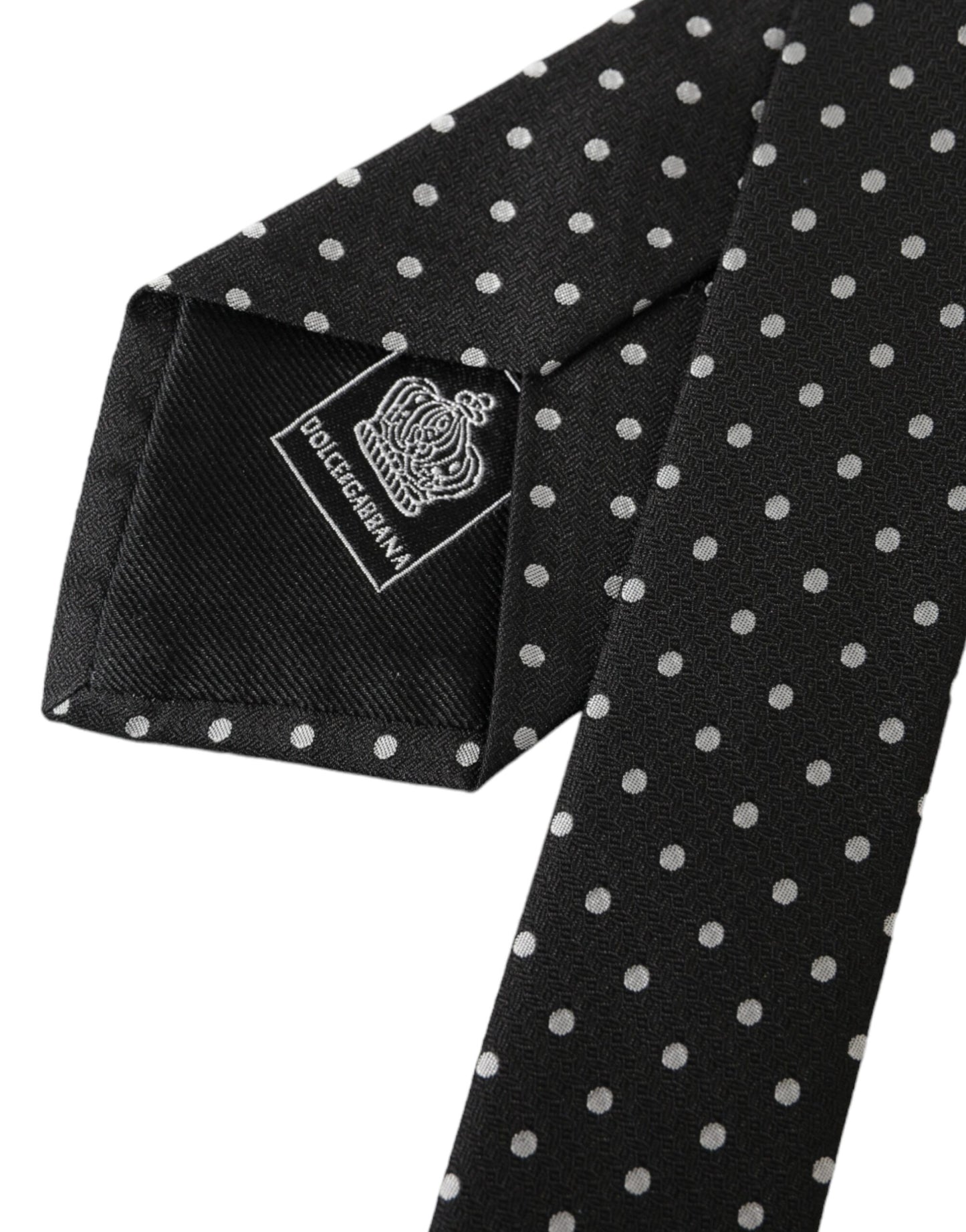 Dolce & Gabbana Black White Polka Dots 100% Silk Necktie Face Mask Curated Luxury Accessories by Orvyn