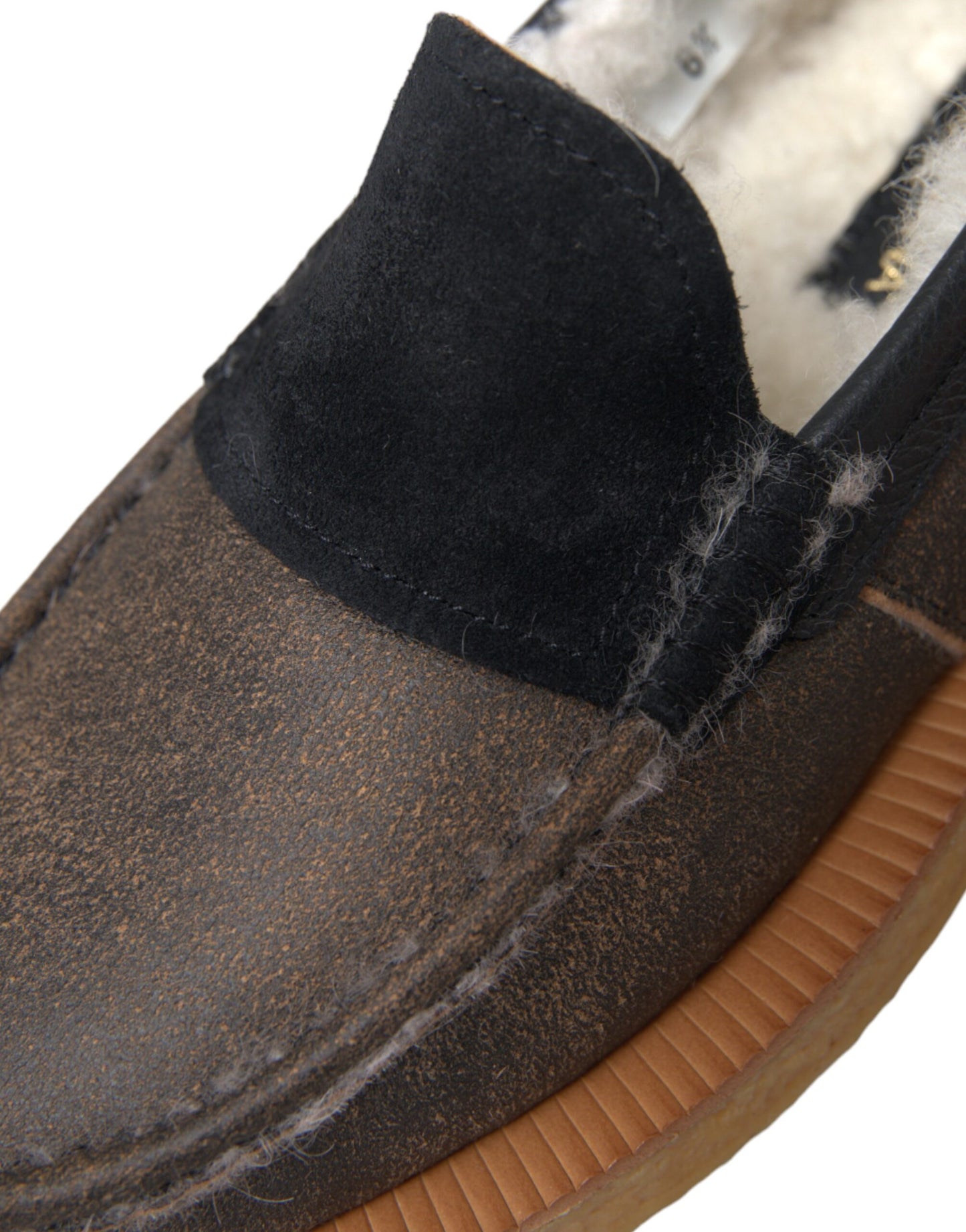 Dolce & Gabbana Brown Black Fur Leather Loafers Men Shoes Curated Luxury Accessories by Orvyn