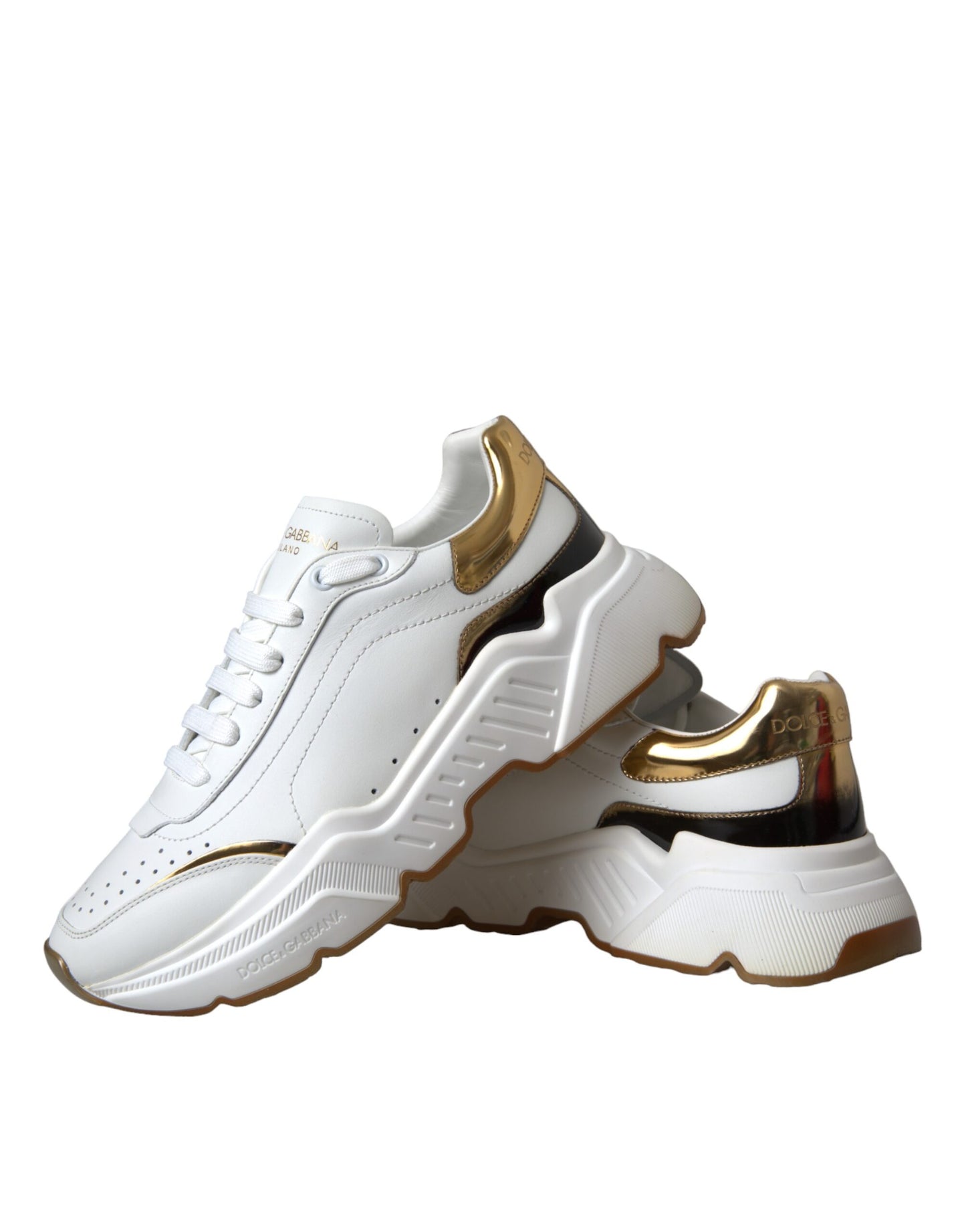 Dolce & Gabbana White Gold DAYMASTER Leather Sneakers Shoes Curated Luxury Accessories by Orvyn