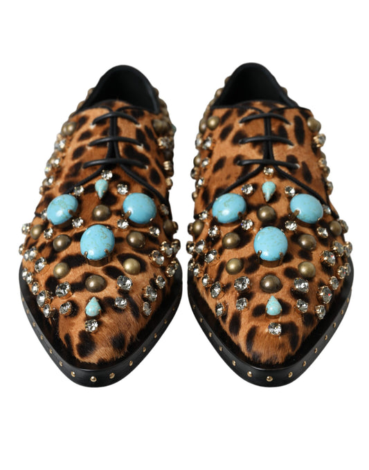 Dolce & Gabbana Brown Leopard Hair Crystal Dress Broque Shoes Curated Luxury Accessories by Orvyn