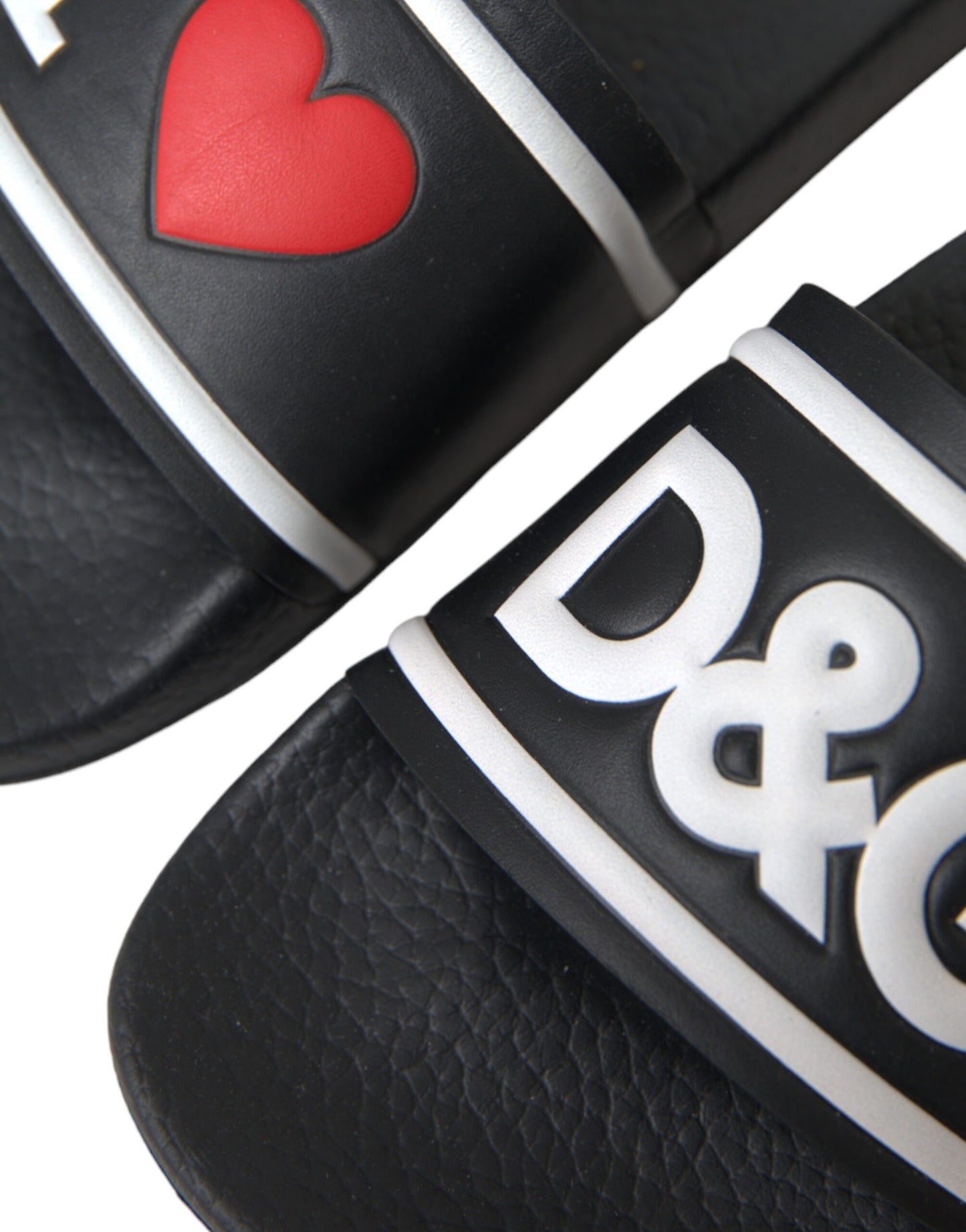 Dolce & Gabbana Black Leather I Love D&G Sandals Slides Shoes Curated Luxury Accessories by Orvyn