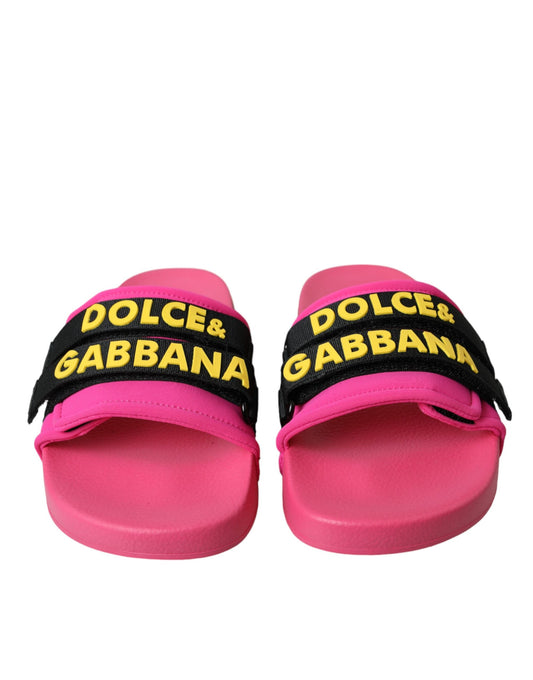 Dolce & Gabbana Pink Black Logo Beachwear Flats Sandals Shoes Curated Luxury Accessories by Orvyn