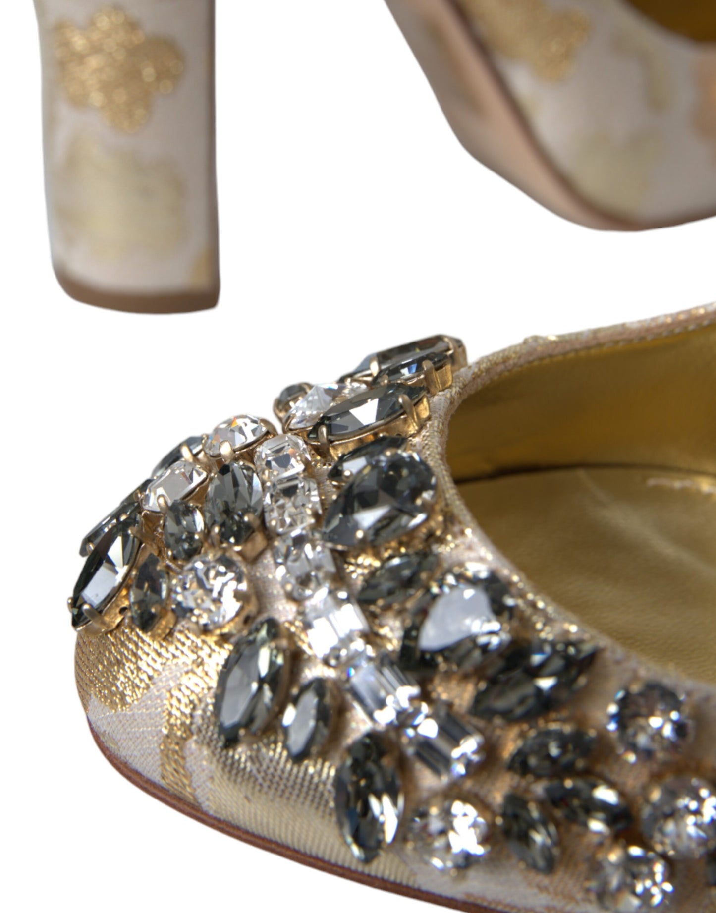 Dolce & Gabbana Gold Jacquard Crystal Mary Janes Pumps Shoes Curated Luxury Accessories by Orvyn