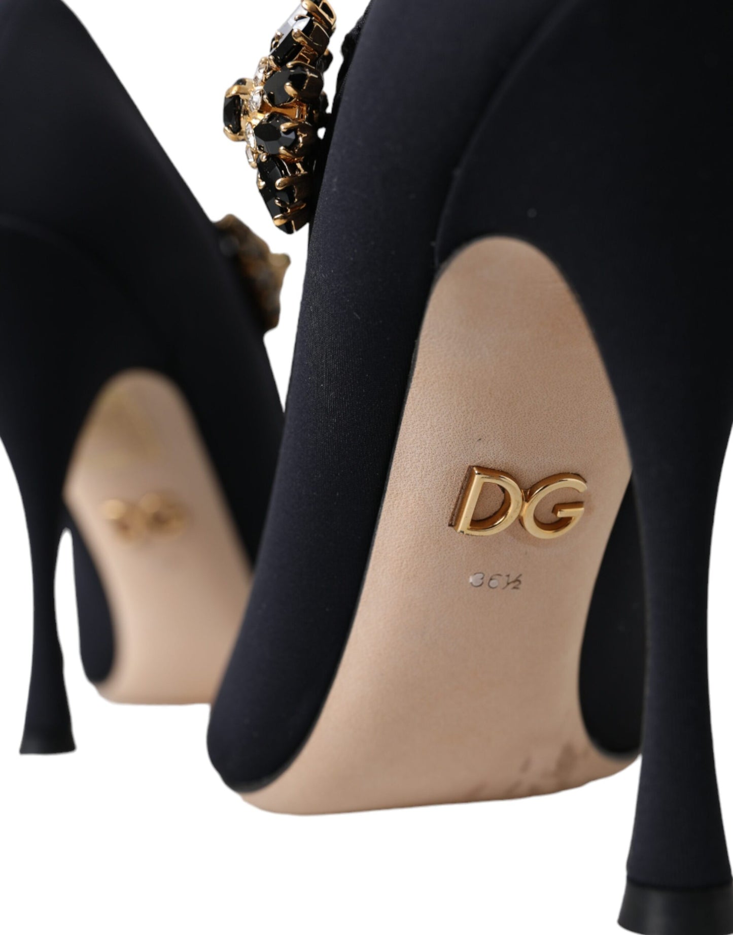 Dolce & Gabbana Black Mary Jane Jersey Crystal Pumps Shoes Curated Luxury Accessories by Orvyn