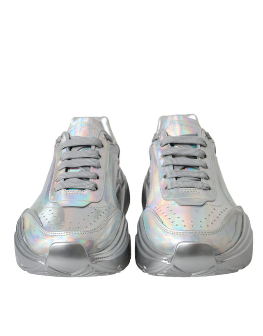 Dolce & Gabbana Silver Iridescent DAYMASTER Leather Sneakers Shoes Curated Luxury Accessories by Orvyn