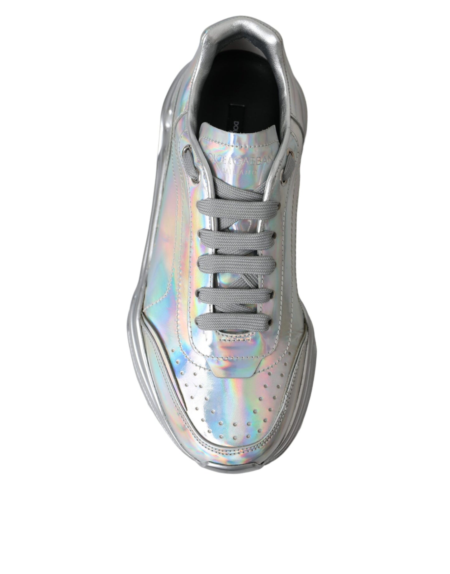 Dolce & Gabbana Silver Iridescent DAYMASTER Leather Sneakers Shoes Curated Luxury Accessories by Orvyn