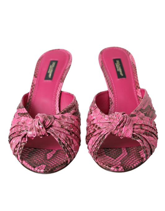 Dolce & Gabbana Pink Exotic Leather Kitten Heels Slides Shoes Curated Luxury Accessories by Orvyn