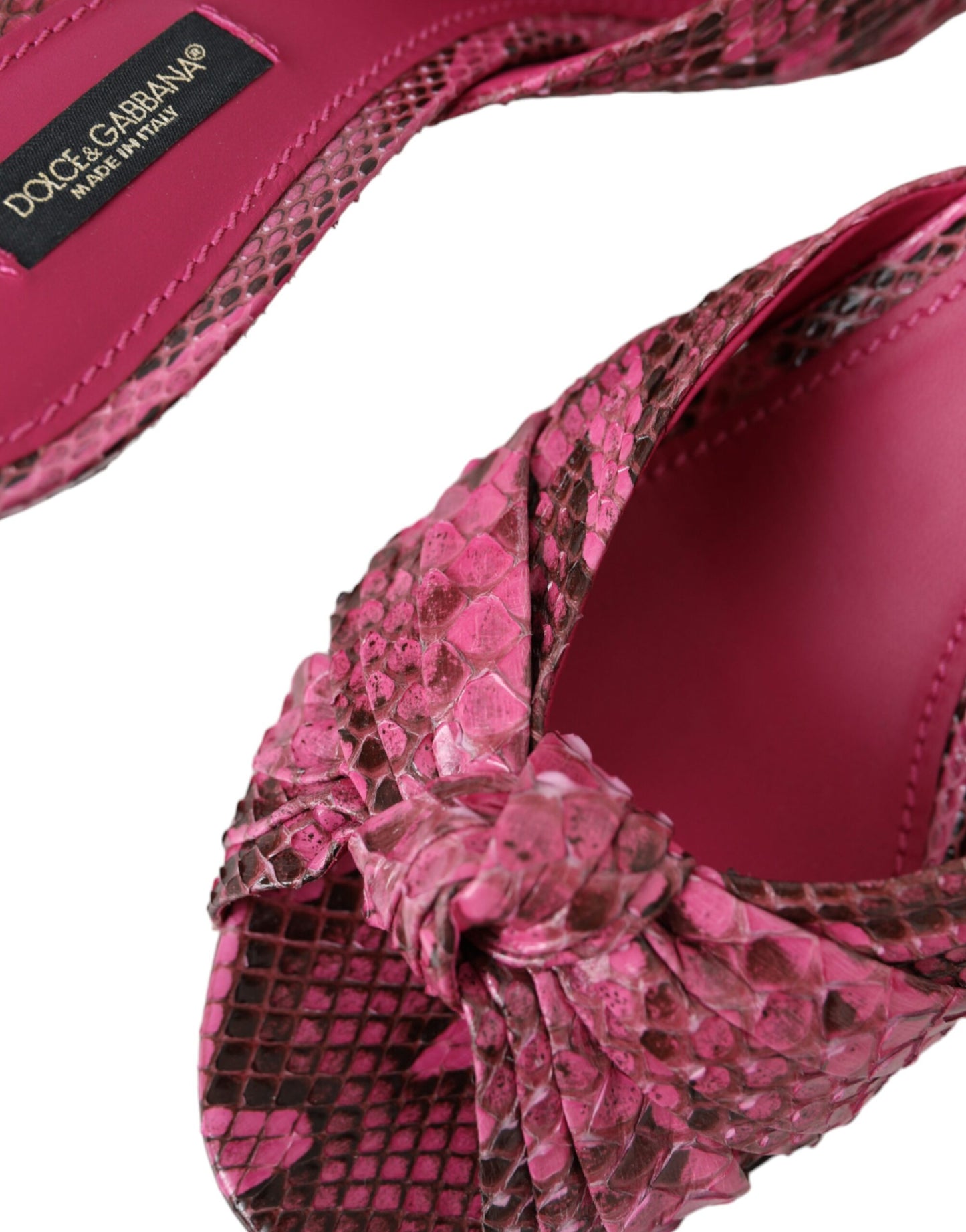 Dolce & Gabbana Pink Exotic Leather Kitten Heels Slides Shoes Curated Luxury Accessories by Orvyn
