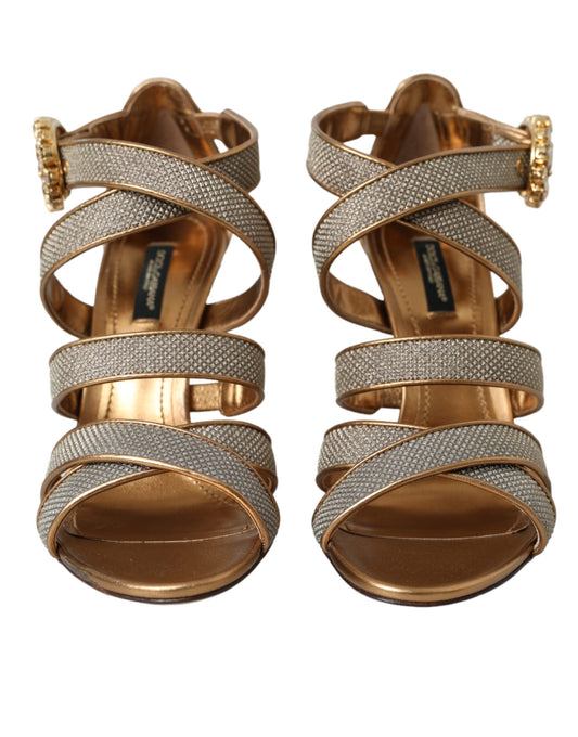 Dolce & Gabbana Bronze Crystal Strap Heels Sandals Shoes Curated Luxury Accessories by Orvyn