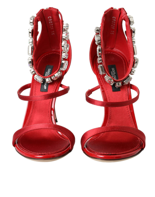 Dolce & Gabbana Red Keira Satin Crystals Sandals Heels Shoes Curated Luxury Accessories by Orvyn