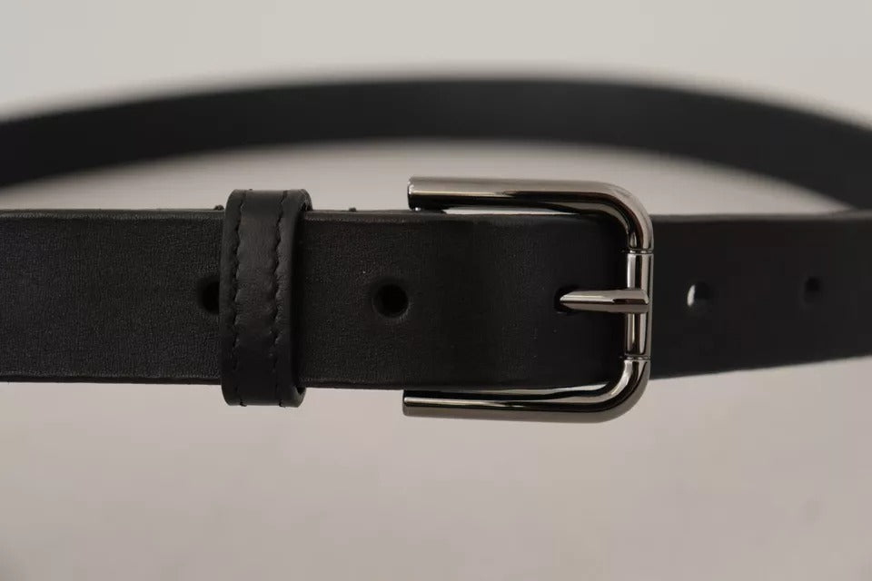 Dolce & Gabbana Black Leather Classic Metal Logo Buckle Belt schwarz