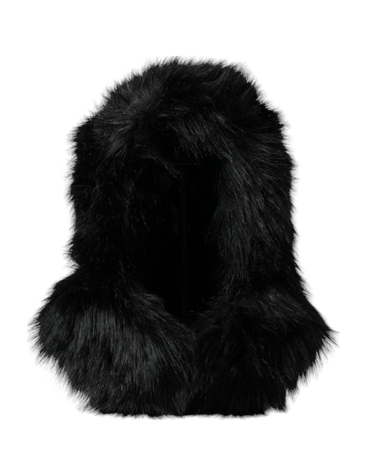 Dolce & Gabbana Black Faux Fur Whole Head Wrap Hat Curated Luxury Accessories by Orvyn