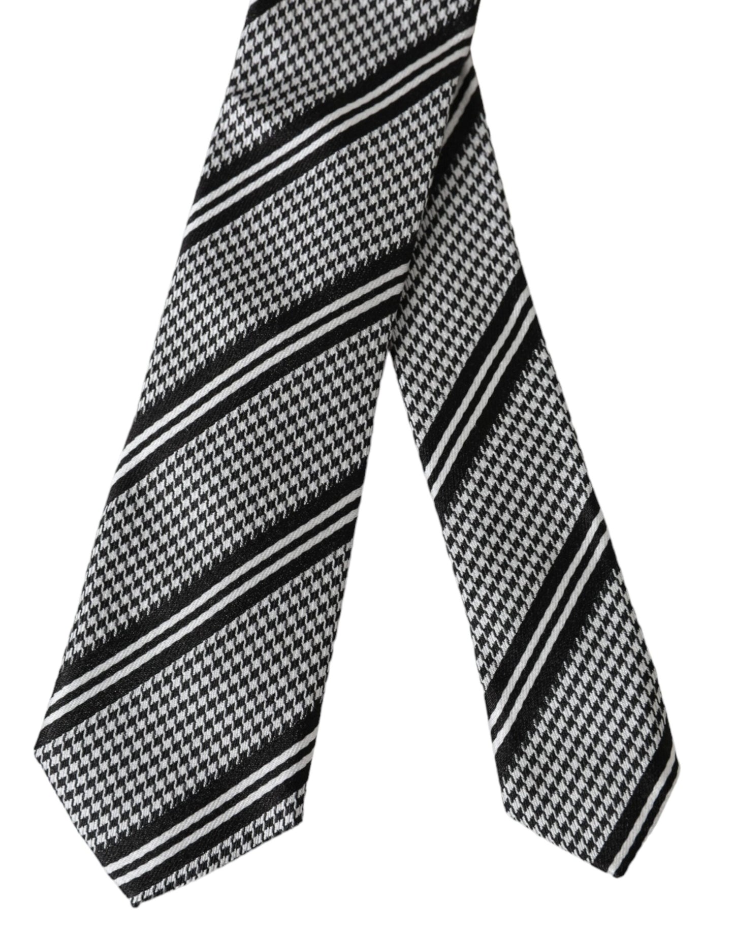 Dolce & Gabbana Black White Stripes Silk Adjustable Tie Curated Luxury Accessories by Orvyn