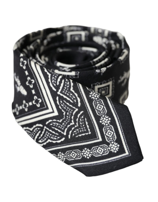Dolce & Gabbana Black Patterned 100%Silk Adjustable Tie Curated Luxury Accessories by Orvyn
