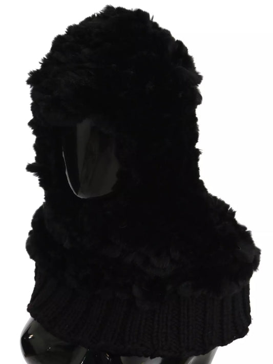 Dolce & Gabbana Black Silver Fox Fur Cashmere Hooded Scarf Curated Luxury Accessories by Orvyn