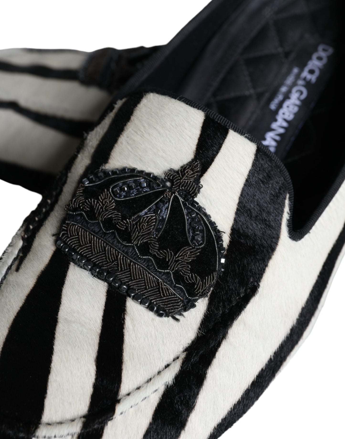 Dolce & Gabbana Black White Calf Fur Slip On Loafers Men Shoes Curated Luxury Accessories by Orvyn