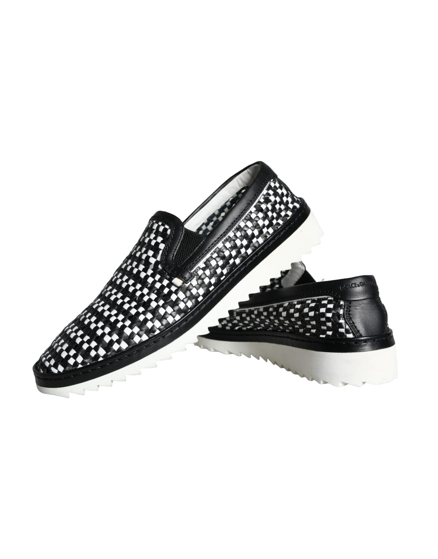 Dolce & Gabbana Black White Weaved Slip On Men Loafers Shoes Curated Luxury Accessories by Orvyn