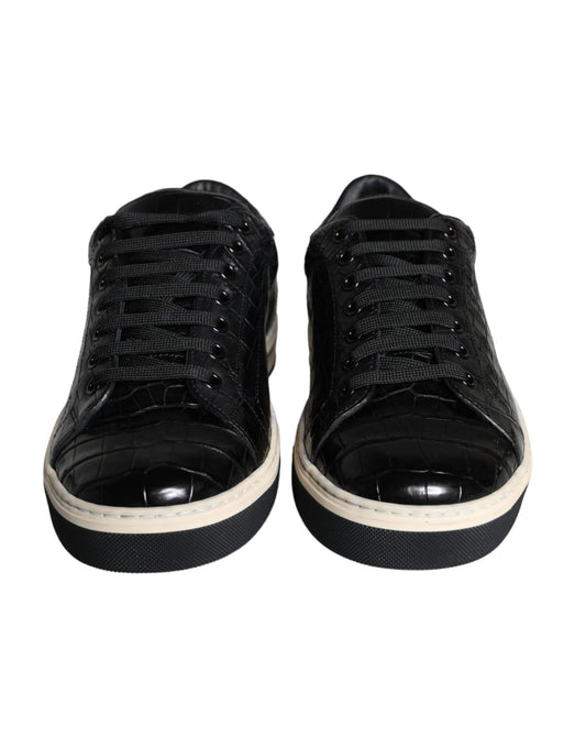 Dolce & Gabbana Black Leather Men Low Top Sneakers Shoes Curated Luxury Accessories by Orvyn
