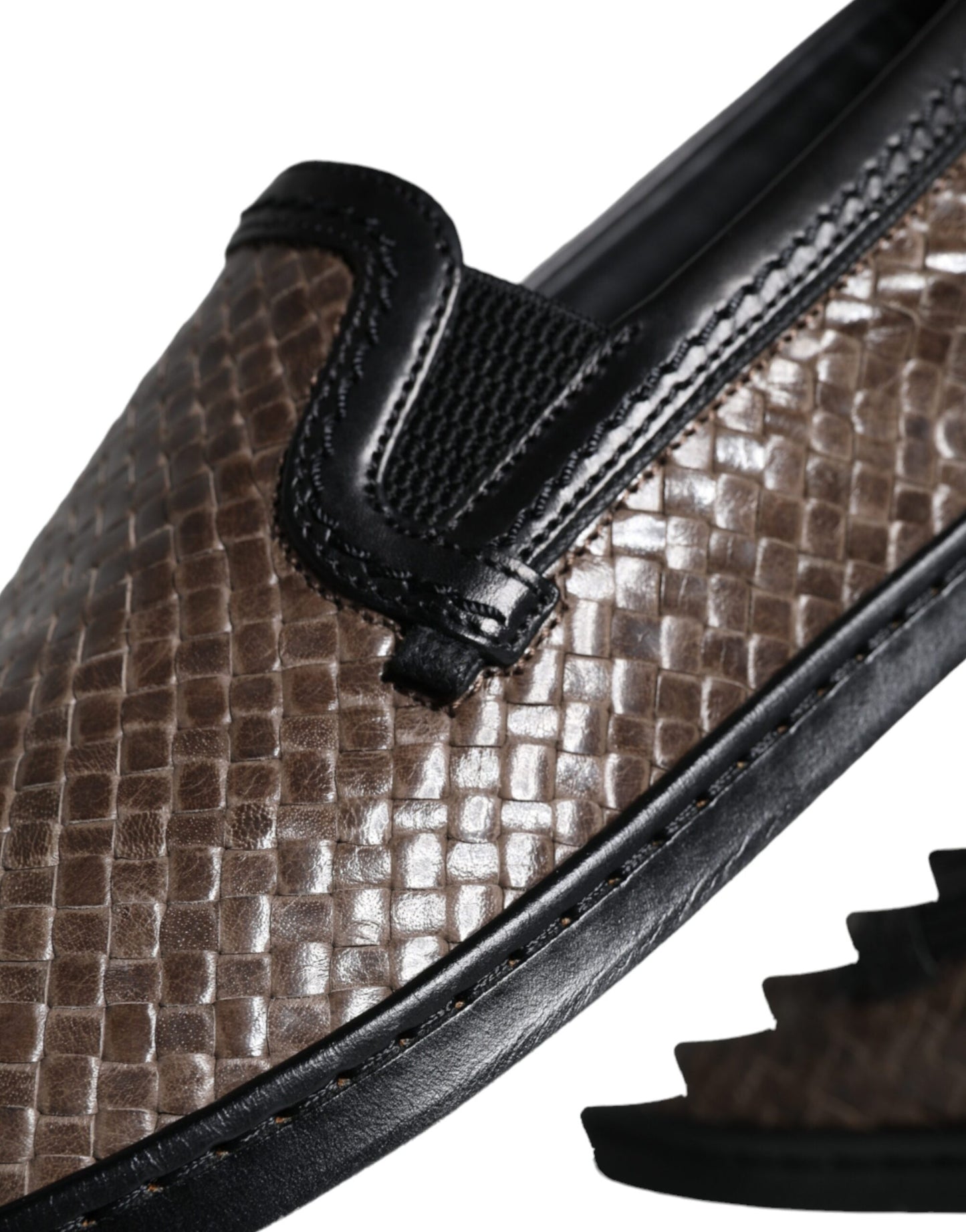 Dolce & Gabbana Brown Black Leather Weaved Men Loafers Shoes Curated Luxury Accessories by Orvyn
