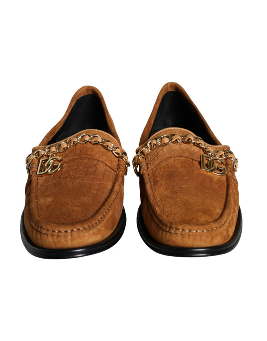 Dolce & Gabbana Brown Velvet Leather Logo Mocassin Slip On Shoes Curated Luxury Accessories by Orvyn