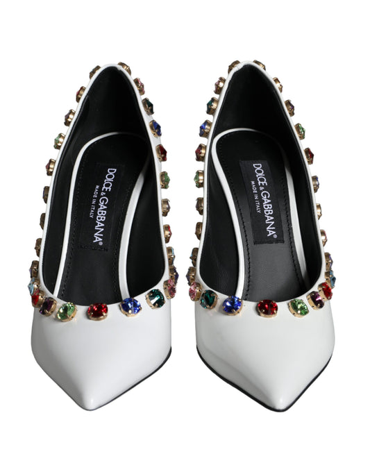 Dolce & Gabbana White Crystal Leather High Heels Pumps Shoes Curated Luxury Accessories by Orvyn