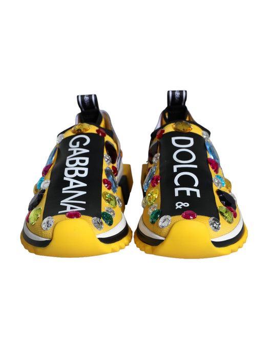 Dolce & Gabbana Yellow Sorrento Crystals Sneakers Womens Shoes Curated Luxury Accessories by Orvyn