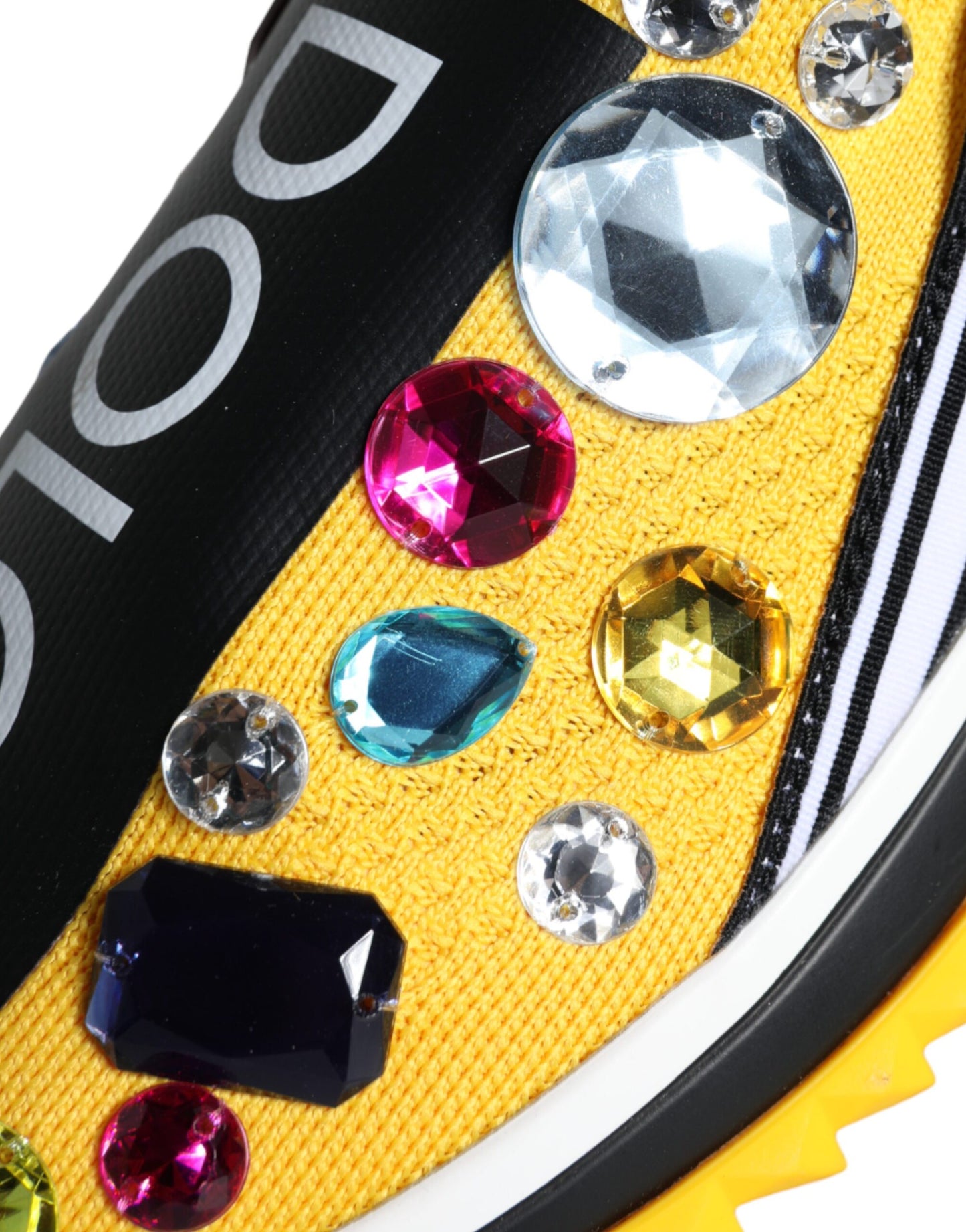 Dolce & Gabbana Yellow Sorrento Crystals Sneakers Womens Shoes Curated Luxury Accessories by Orvyn