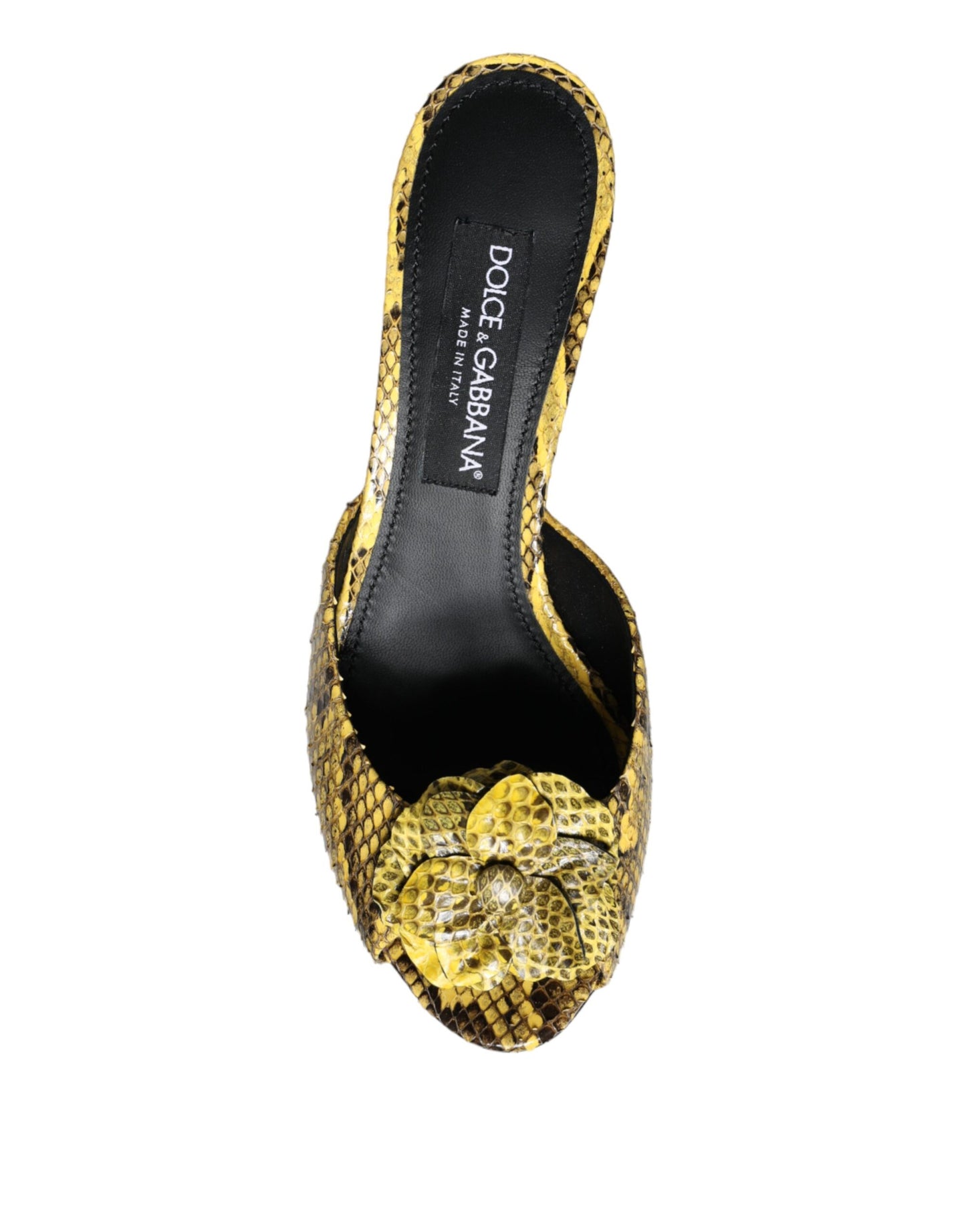 Dolce & Gabbana Yellow Leather Block Heels Slides Shoes Curated Luxury Accessories by Orvyn