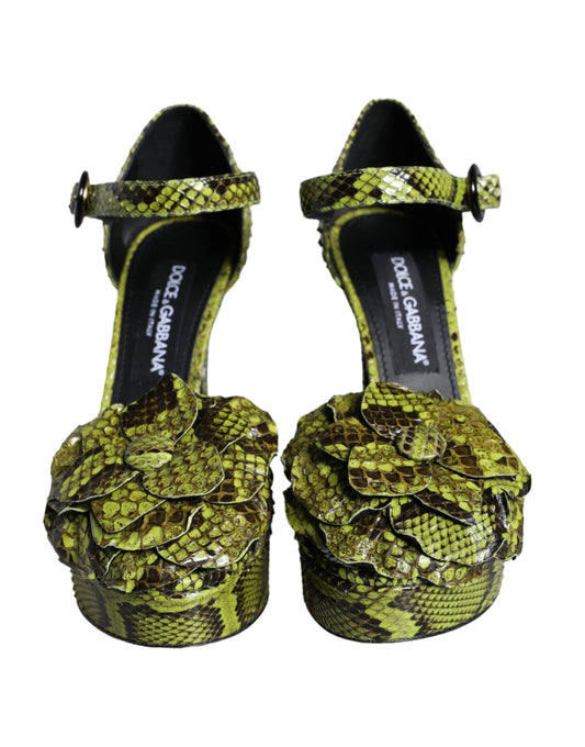 Dolce & Gabbana Green Exotic Leather Ankle Strap Heels Sandals Shoes Curated Luxury Accessories by Orvyn