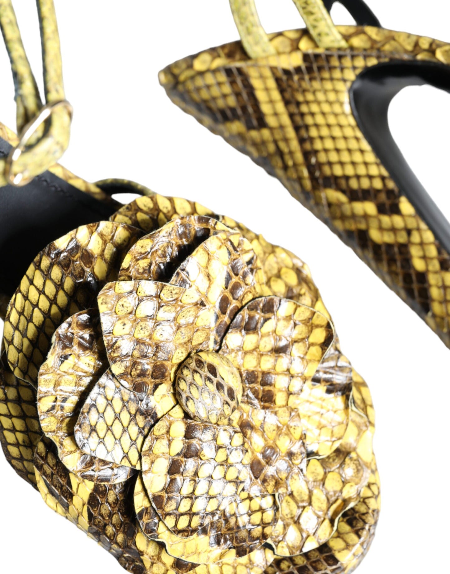 Dolce & Gabbana Yellow Exotic Leather Ankle Strap Heels Sandals Shoes Curated Luxury Accessories by Orvyn