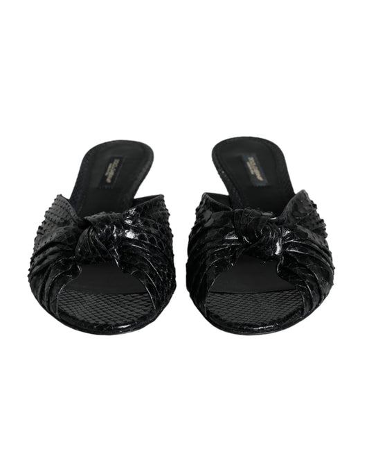 Dolce & Gabbana Black Leather Heels Slides Sandals Shoes Curated Luxury Accessories by Orvyn