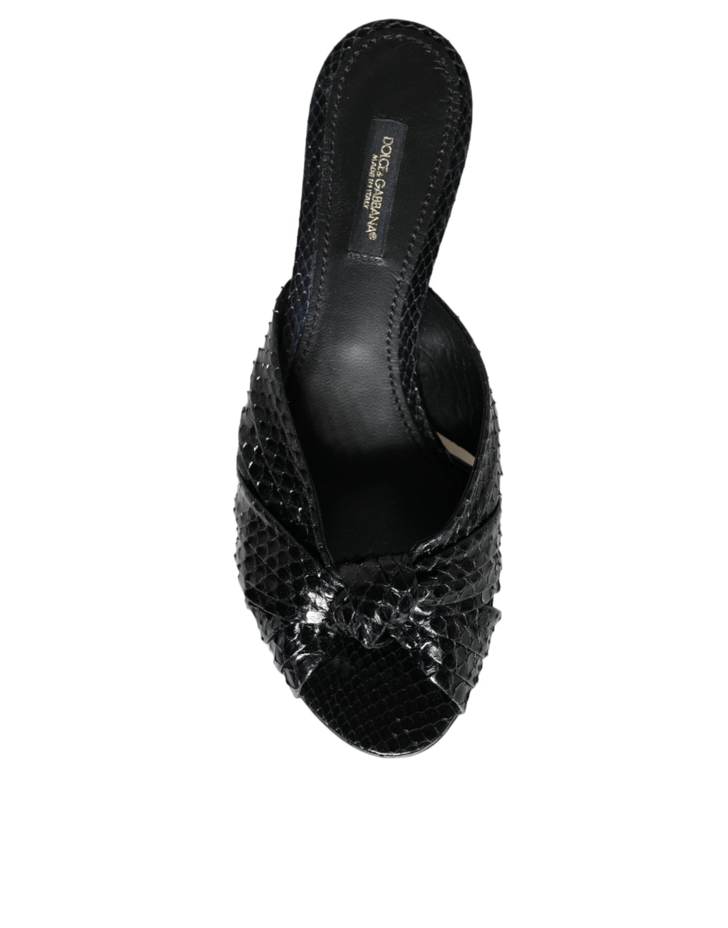 Dolce & Gabbana Black Leather Heels Slides Sandals Shoes Curated Luxury Accessories by Orvyn