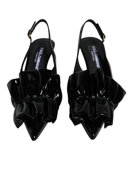 Dolce & Gabbana Black Patent Leather Heels Slingback Shoes Curated Luxury Accessories by Orvyn
