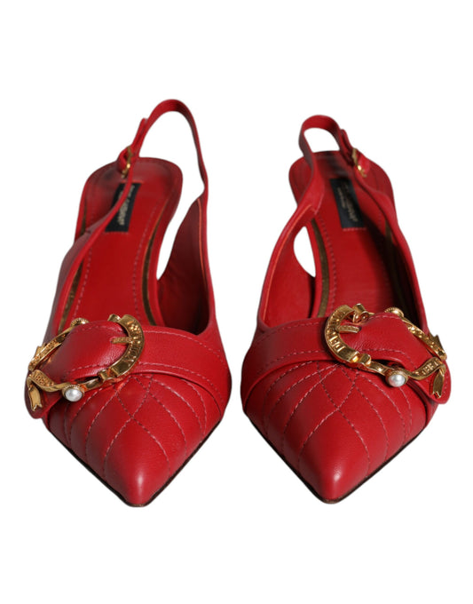 Dolce & Gabbana Red Devotion Leather Heels Slingback Shoes Curated Luxury Accessories by Orvyn