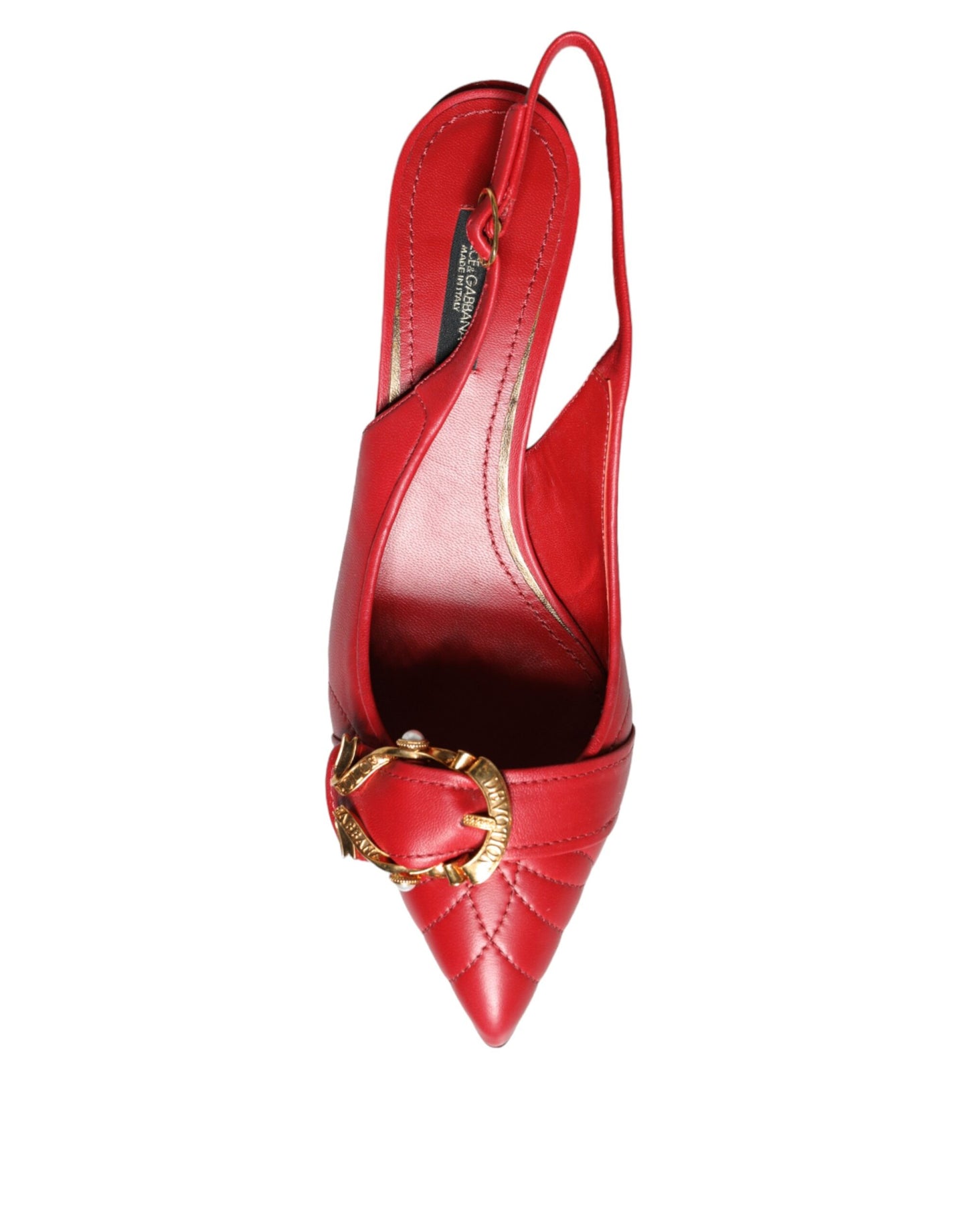 Dolce & Gabbana Red Devotion Leather Heels Slingback Shoes Curated Luxury Accessories by Orvyn