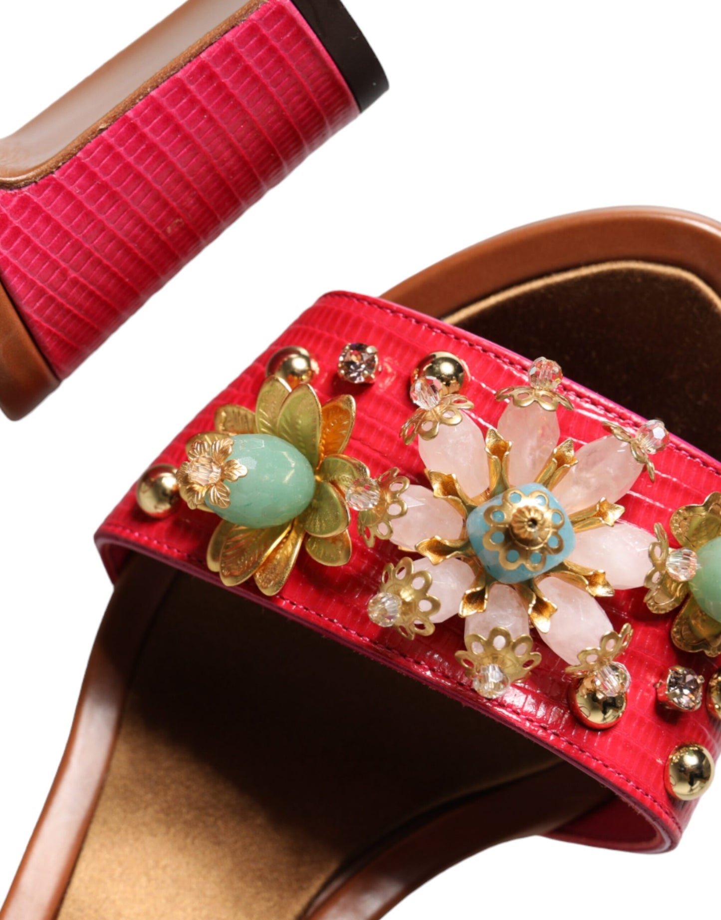 Dolce & Gabbana Fuchsia Leather Embellished Keira Sandals Shoes Curated Luxury Accessories by Orvyn