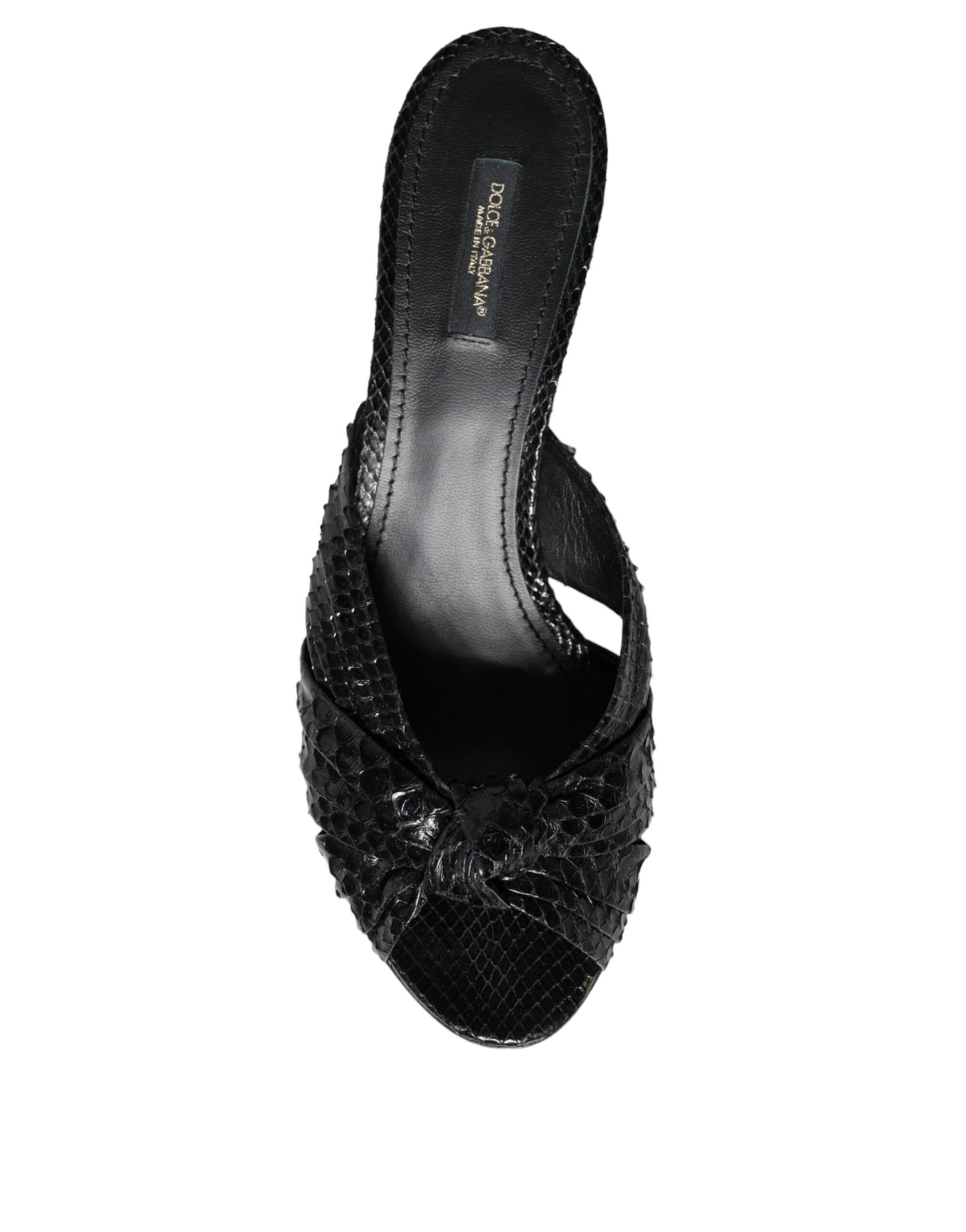 Dolce & Gabbana Black Leather Heels Slides Sandals Shoes Curated Luxury Accessories by Orvyn