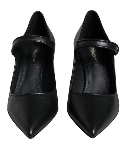 Dolce & Gabbana Black Leather Logo Heels Mary Janes Pumps Shoes Curated Luxury Accessories by Orvyn