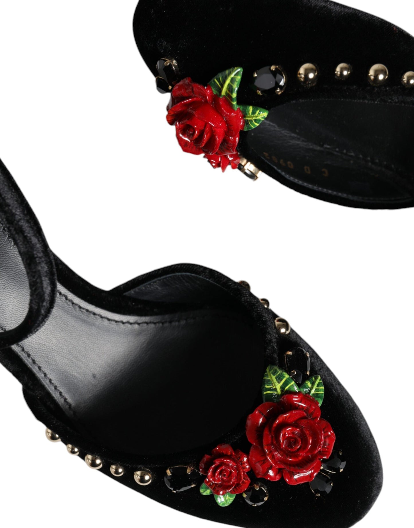 Dolce & Gabbana Black Velvet Roses Ankle Strap Pumps Shoes Curated Luxury Accessories by Orvyn
