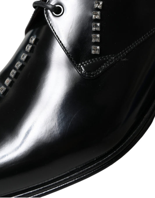 Dolce & Gabbana Black Leather Crystal Dress Formal Shoes Curated Luxury Accessories by Orvyn